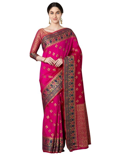 self design banarasi saree with blouse - 16907025 - Very Small Image - 1