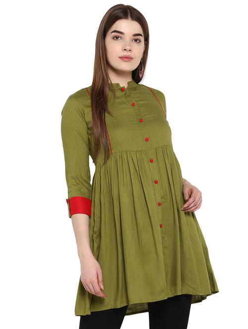 contrast detail gathered a-line dress - 16907827 - Very Small Image - 1