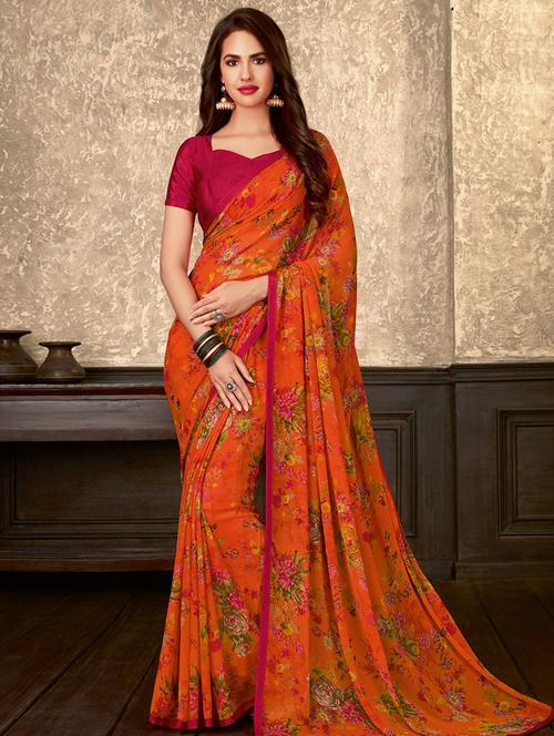 floral printed saree with blouse - 16908162 - Very Small Image - 1