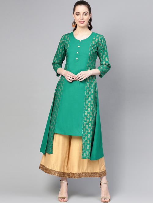gold print asymmetric kurta  - 16909455 - Very Small Image - 1