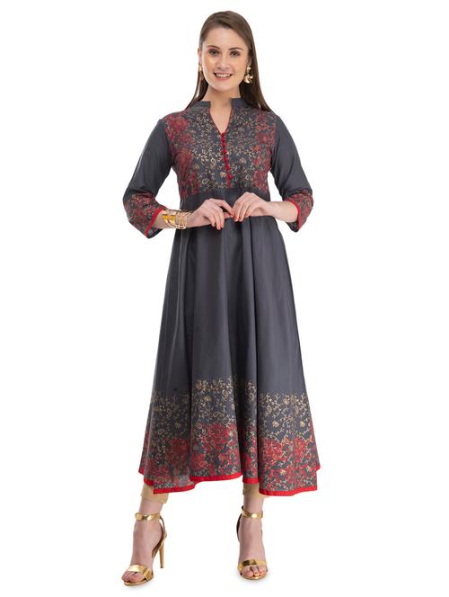 gold print flared kurta  - 16909483 - Very Small Image - 1