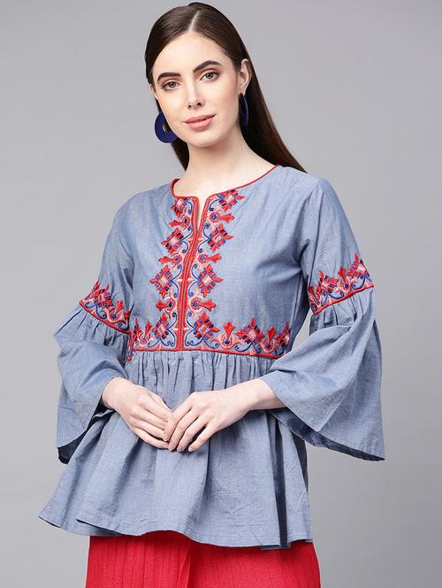 embroidered detail bell sleeved top  - 16909833 - Very Small Image - 1
