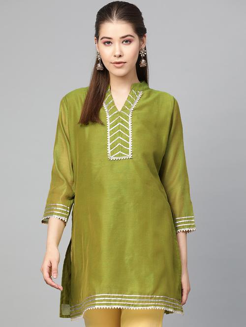 mehendi silk gota work straight kurta  - 16909850 - Very Small Image - 1