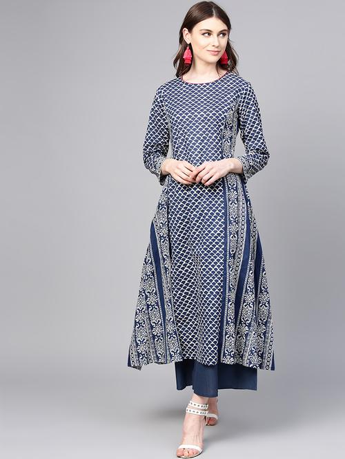 navy blue printed kurta palazzo set - 16909865 - Very Small Image - 1