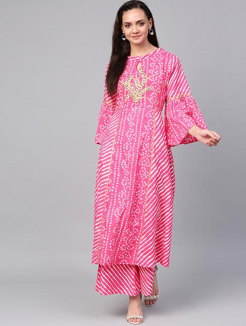 bandhani kurta palazzo set - 16909870 - Very Small Image - 1