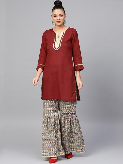 solid kurta sharara set - 16909887 - Very Small Image - 1