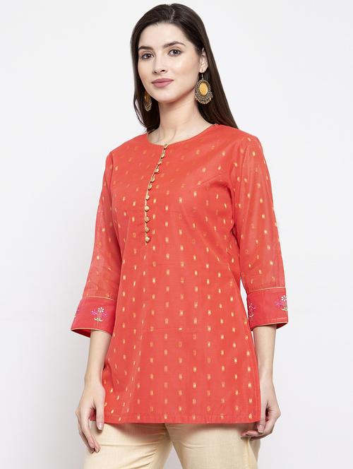 orange silk blend aline kurta - 16910551 - Very Small Image - 1