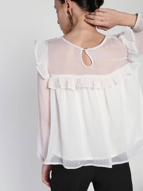 white chiffon ruffle top - 16911320 - Very Small Image - 1