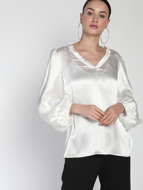 white satin blouson top - 16911325 - Very Small Image - 1