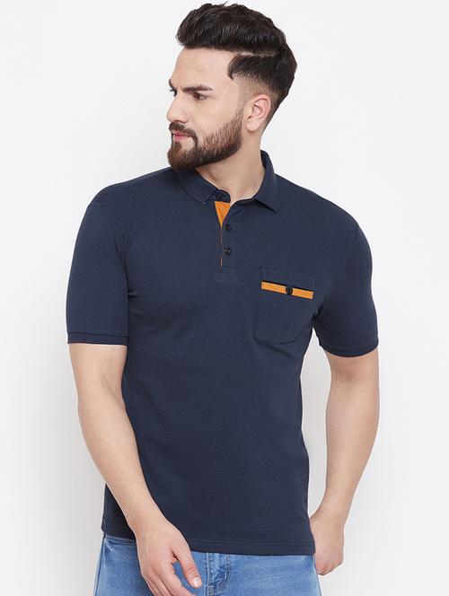 navy blue solid polo t-shirt - 16912086 - Very Small Image - 1