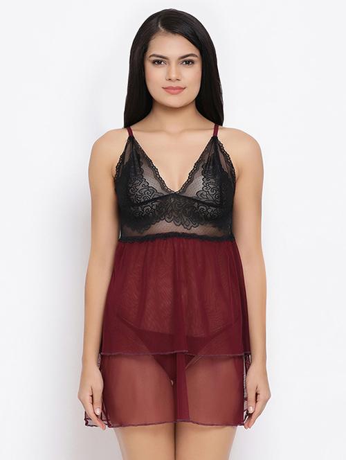 lace detail babydoll with bra&panty set - 16913400 - Very Small Image - 1