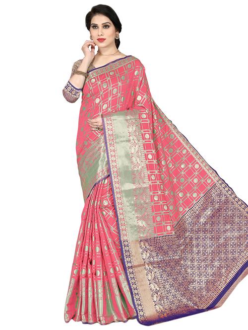 checkered woven saree with blouse - 16914643 - Very Small Image - 1