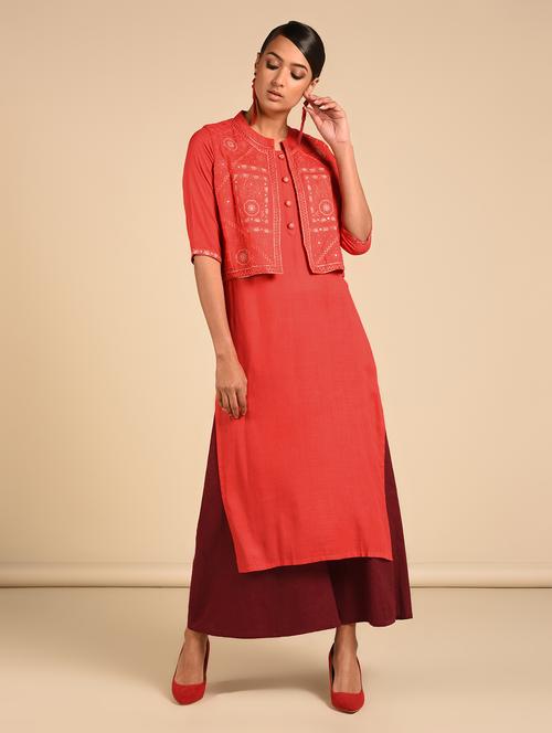 solid straight kurta with jacket  - 16915348 - Very Small Image - 1