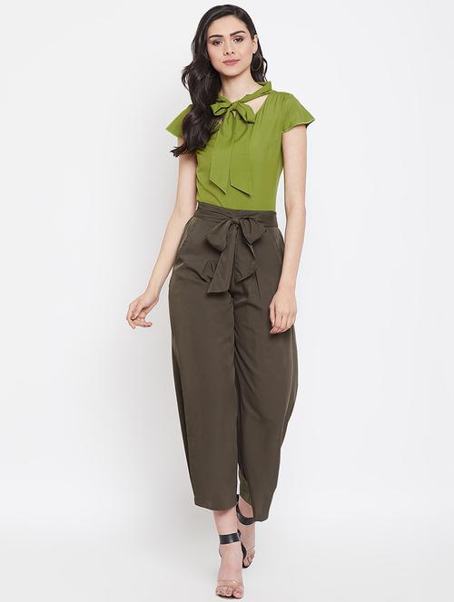 tie up neck top with tie front palazzo set - 16917039 - Very Small Image - 1