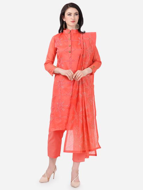 embroidered straight pant unstitched suit - 16917090 - Very Small Image - 1