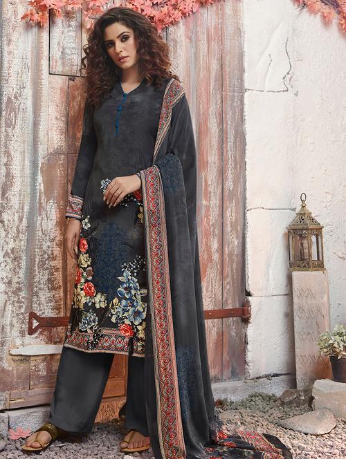 floral palazzo unstitched suit - 16917421 - Very Small Image - 1