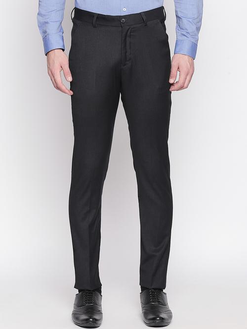 black solid flat front formal trouser - 16920608 - Very Small Image - 1