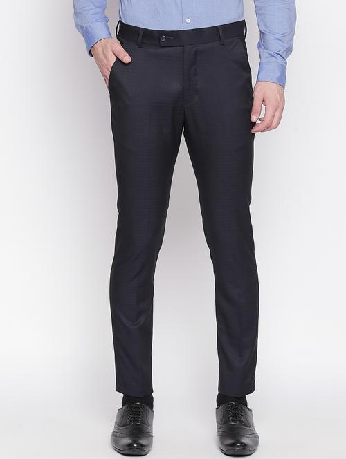 navy blue checkered flat front formal trouser - 16920611 - Very Small Image - 1