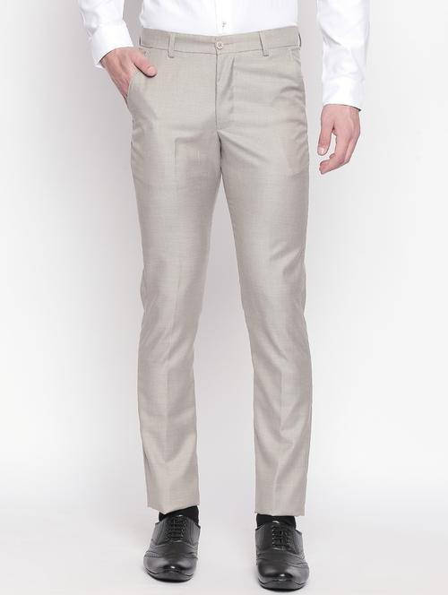 beige solid flat front formal trouser - 16920614 - Very Small Image - 1
