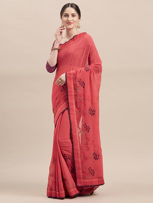 women's embroidered saree with blouse - 16923378 - Very Small Image - 1