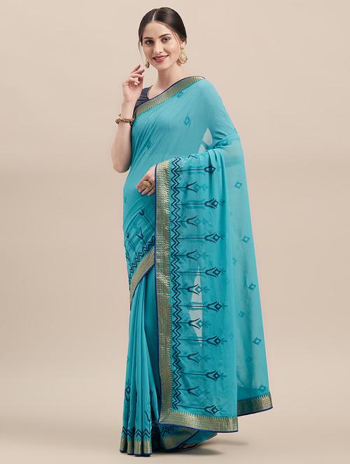 bordered embroidered saree with blouse - 16923381 - Very Small Image - 1