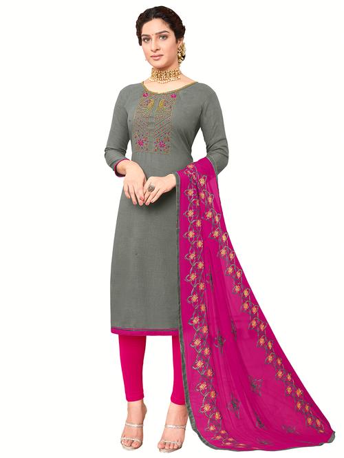embroidered churidaar unstitched suit - 16924580 - Very Small Image - 1