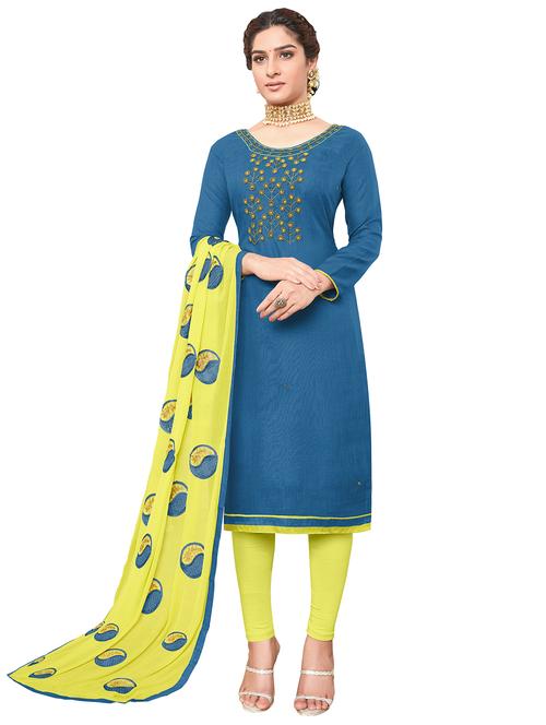 embroidered churidaar unstitched suit - 16924581 - Very Small Image - 1