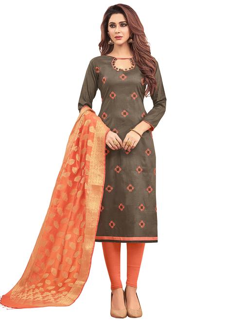 embroidered churidaar unstitched suit - 16924586 - Very Small Image - 1