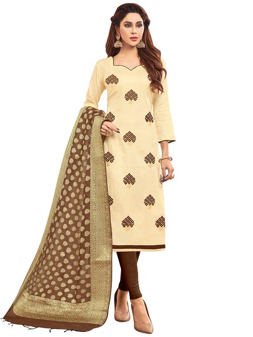 embroidered churidaar unstitched suit - 16924591 - Very Small Image - 1