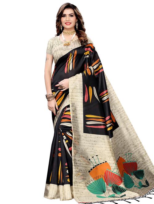 printed bordered saree with blouse - 16924846 - Very Small Image - 1