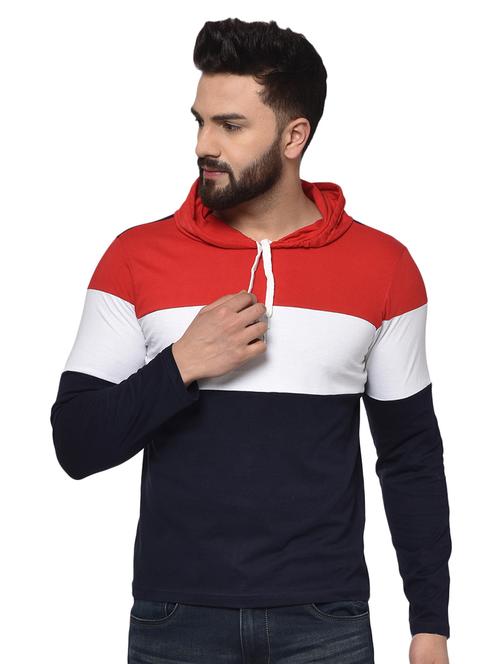 navy blue color block hooded t-shirt - 16925053 - Very Small Image - 1