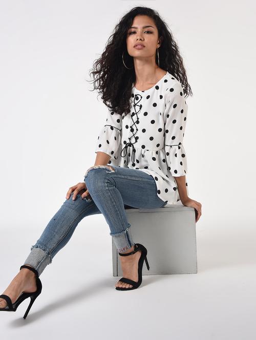 lace up front polka dot a-line top  - 16926045 - Very Small Image - 1