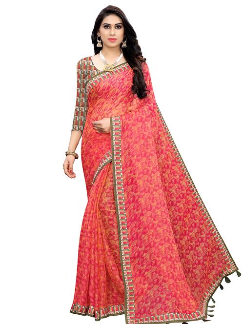 tassel detailed printed saree with blouse - 16927359 - Very Small Image - 1