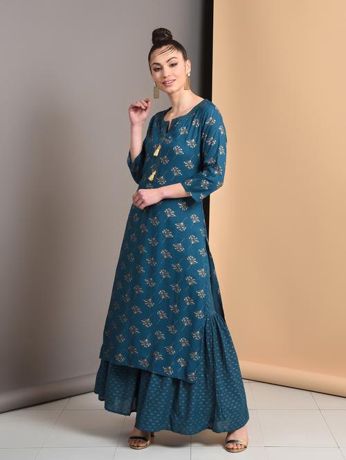 gold print layered kurta  - 16928267 - Very Small Image - 1