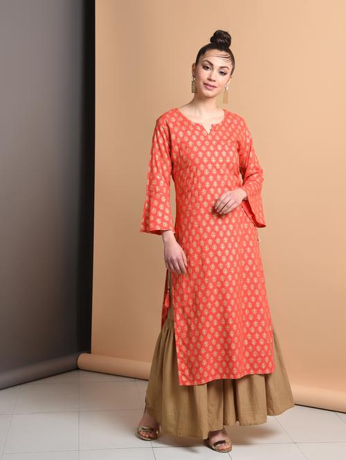 gold print straight kurta - 16928281 - Very Small Image - 1