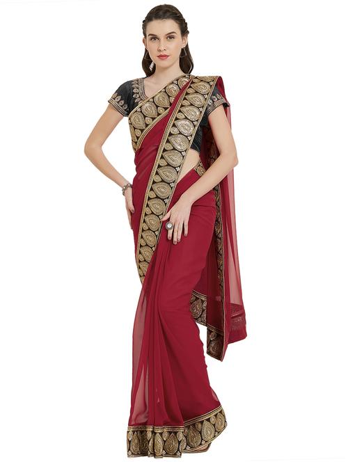 solid bordered saree with blouse - 16928797 - Very Small Image - 1