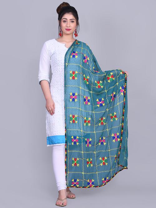 self design phulkari dupatta - 16929036 - Very Small Image - 1
