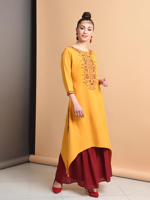 yoke embroidered asymmetric kurta  - 16929379 - Very Small Image - 1