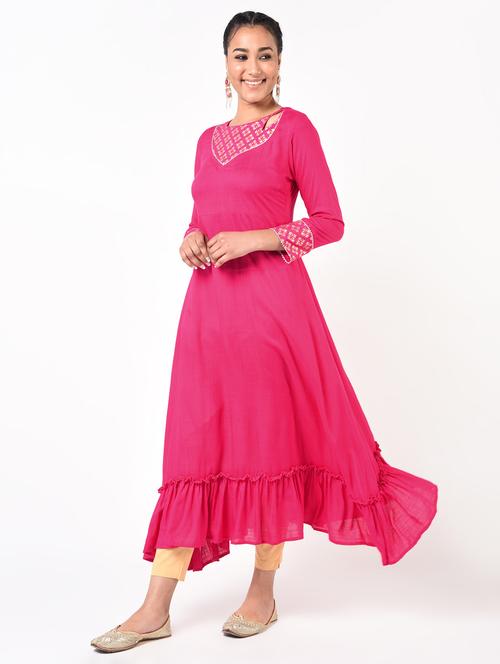 foil print ruffled a-line kurta  - 16929427 - Very Small Image - 1