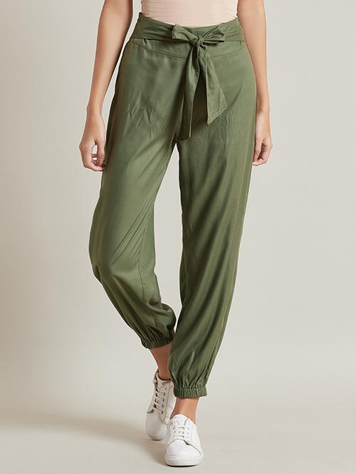 tie front olive green trousers  - 16929452 - Very Small Image - 1