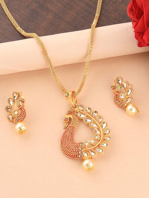 red metal pendants and earring - 16931831 - Very Small Image - 1