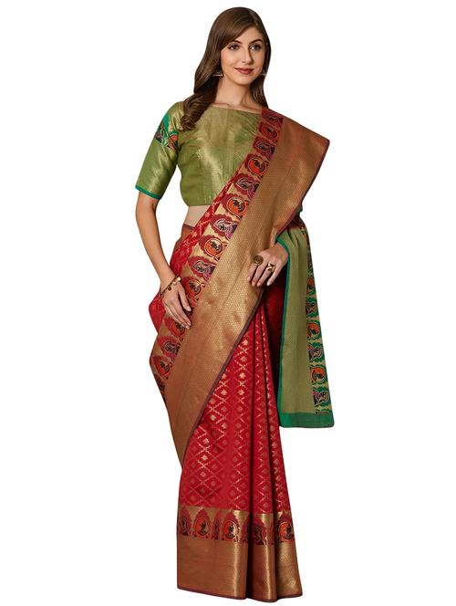 checkered woven saree with blouse - 16931937 - Very Small Image - 1