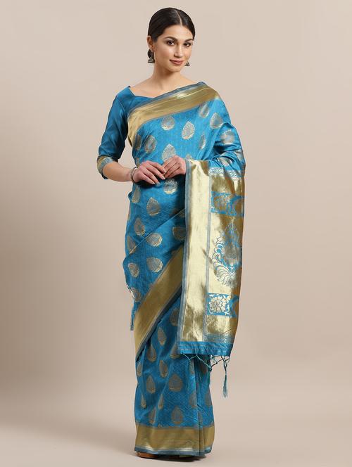ethnic motifs woven saree with blouse - 16931940 - Very Small Image - 1