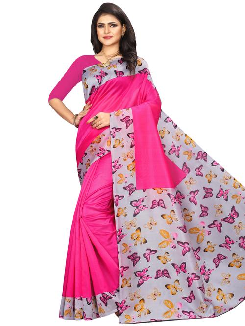women's bordered pink colored saree with blouse - 16933695 - Very Small Image - 1