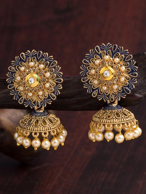 blue brass jhumka earring - 16934057 - Very Small Image - 1