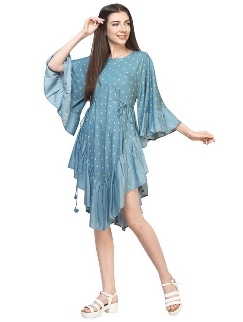 bell sleeved tie front asymmetric dress - 16935594 - Very Small Image - 1