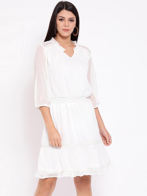 smocked waist solid a-line dress - 16936480 - Very Small Image - 1