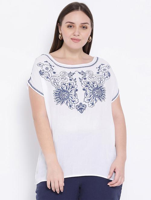 embroidered detail round neck top  - 16936518 - Very Small Image - 1