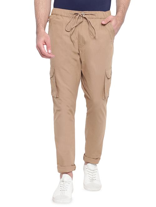 beige solid cargo trouser - 16937606 - Very Small Image - 1