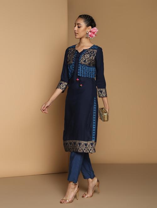 solid straight kurta with jacket  - 16937634 - Very Small Image - 1
